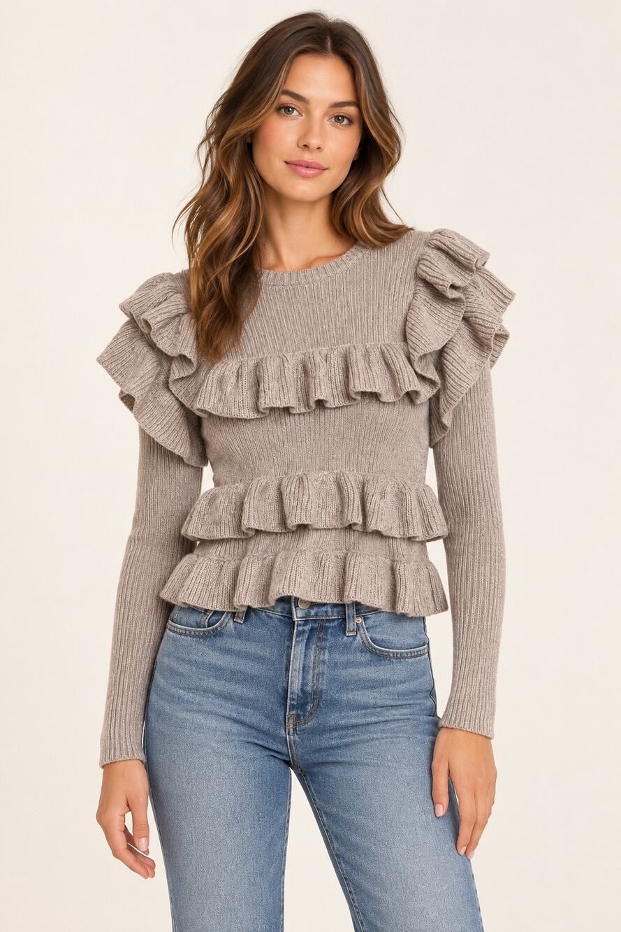 Ulla Johnson Mabel Ruffled Baby Alpaca-Silk Sweater — Natural, Size Large